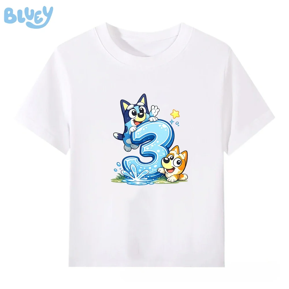 Camiseta Oficial de Bluey Blanca con Número de Cumpleaños para Niños de 1 a 9 Años, de Algodón, Manga Corta, para Fiesta, Regalo