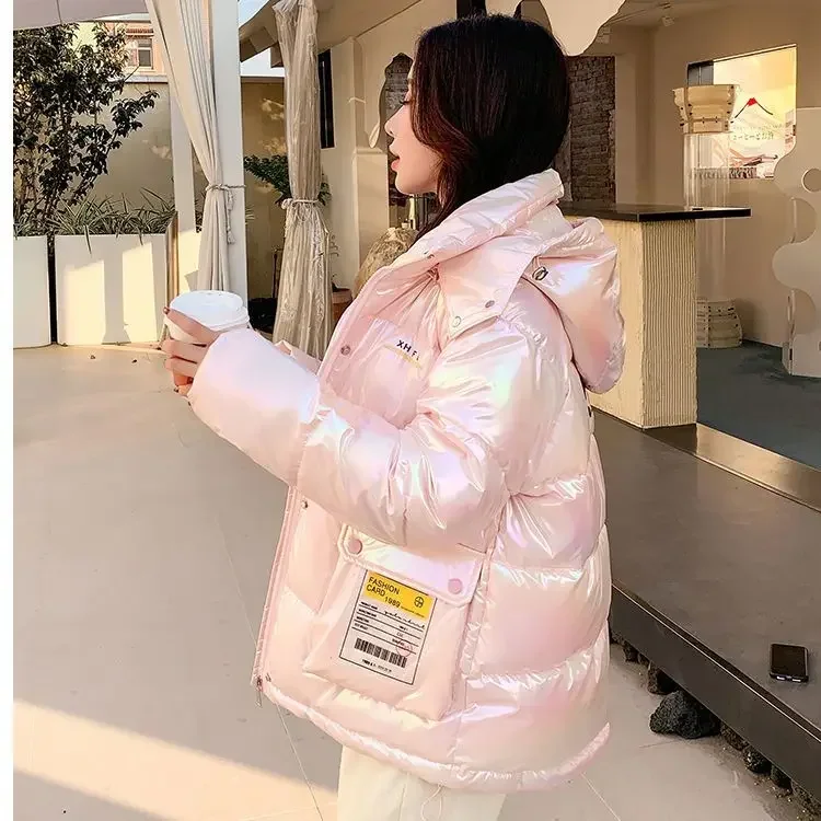 Bright Down Jacket Women Winter Clothes Fashion New Thick Zipper Full Short Winter Jacket Coat Euro-America Style