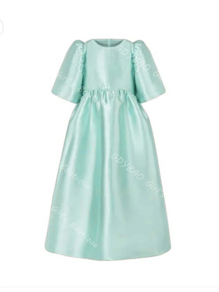 فستان فتاة الزهور بتصوير حقيقي لحفلات الزفاف من 2 إلى 14 أطفال بأكمام منتفخة على شكل حرف a/فستان الأميرة للمناولة الأولى مع شريط من التول مخصص