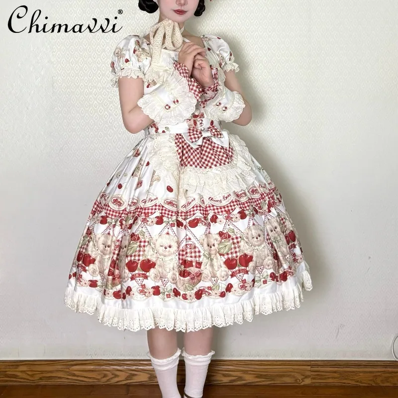 Robe Lolita OP imprimée de dessin animé pour filles, avec nœud mignon, taille haute, élégante, robes de princesse Kawaii pour femmes, nouvelle collection automne 2025