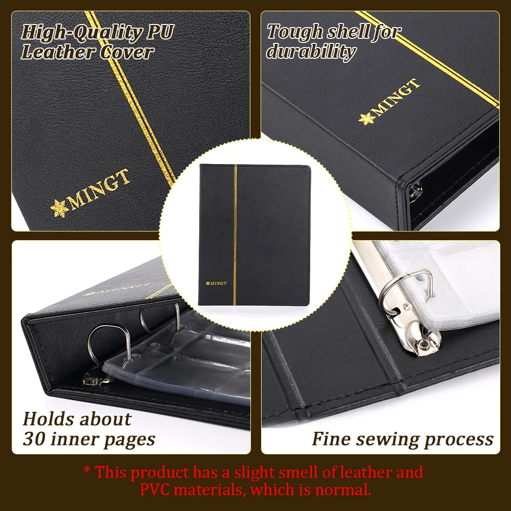 Black Leather Loose-Leaf Empty Book Binder Without Inner Pages Sewn Process for Collecting Banknotes Stamps Coins 53*42*33.5cm