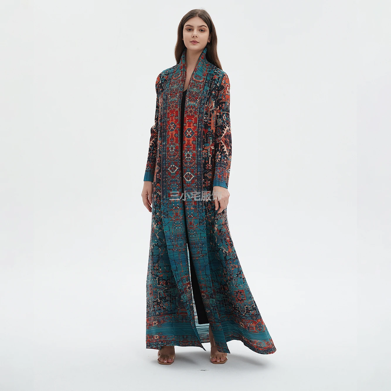 Miyake Pleated Arabian Robe Vintage Printed Long Sleeve Plus Loose Large Size Cardigan Fashion Women Trench Coat 2024 Summer New