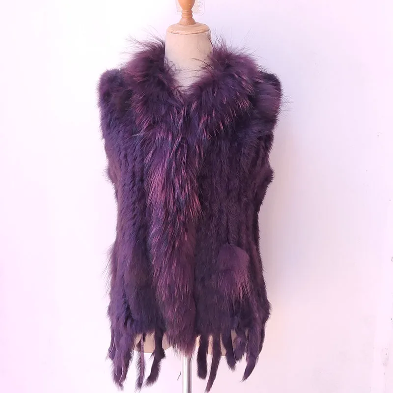 เสื้อกั๊กขนกระต่ายแท้ถักอย่างประณีต ขนแรคคูน ไม่มีแขน งานถักมือ สำหรับงานแต่งงาน ขายส่ง