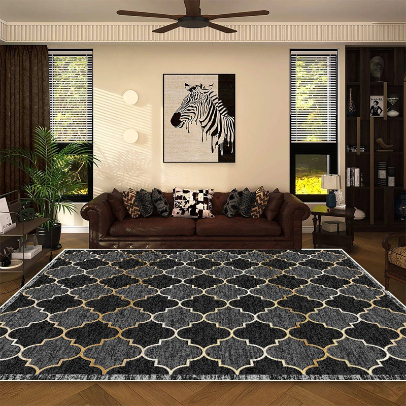 European Style Luxury Carpet for Living Room Geometric Pattern Decoration Sofa Area Short Velvet Rugs Bedroom Non-slip Floor Mat