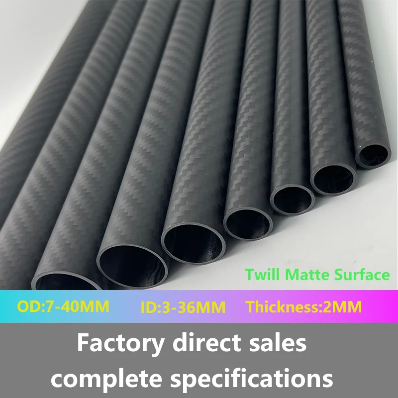 3K Carbon Fiber Tube Twill Matte 2 Pcs Length 500MM Thickness 1mm Outer Diameter 4-40MM Coil Tube Surface 3K Carbon Fiber Tube