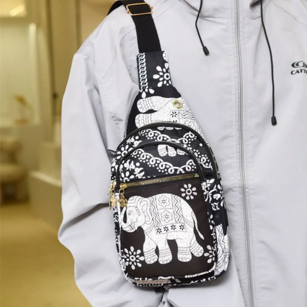 

Cool Elephant Pattern Ethnic Style Chest Bag Korean Style Shoulder Bag Crossbody Bag Large Capcity Sport Fanny Packs Outdoor