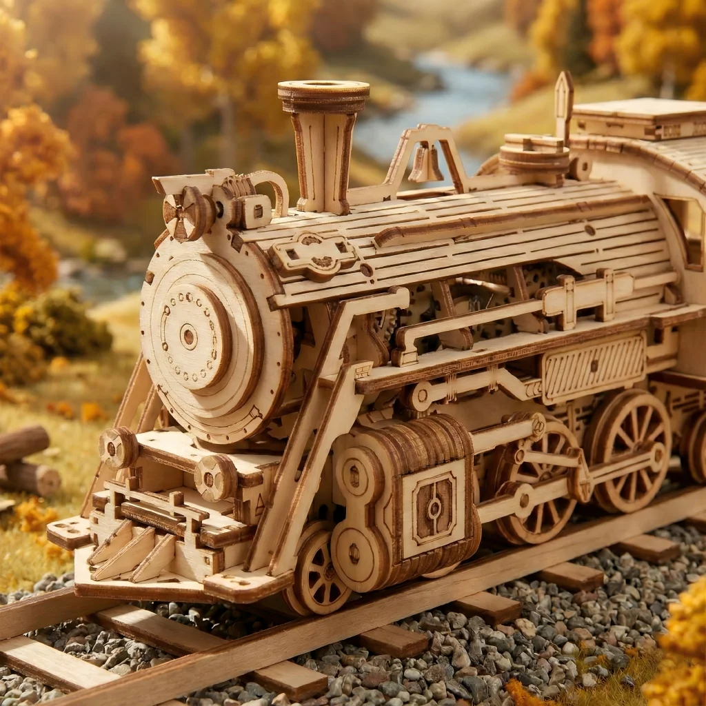 OUZEY 3D Wooden Constructor arts and creativity toys and games board games adults Vintage steam locomotive gift wooden decoratio - view 2