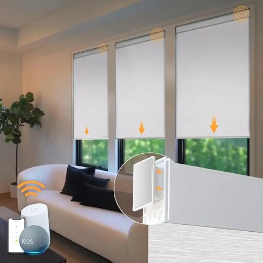 

Cordless Electric Window Blinds with Remote, No Drill Installation, Blackout Fabric, White 24x72 Inches