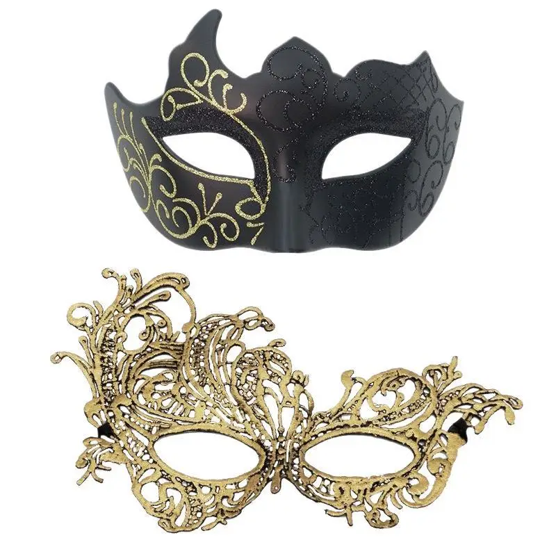 Hot Sale 2pcs Elegant Black Lace Masquerade Mask Set For Couples Perfect For Venetian Party Mardi Gras And Halloween