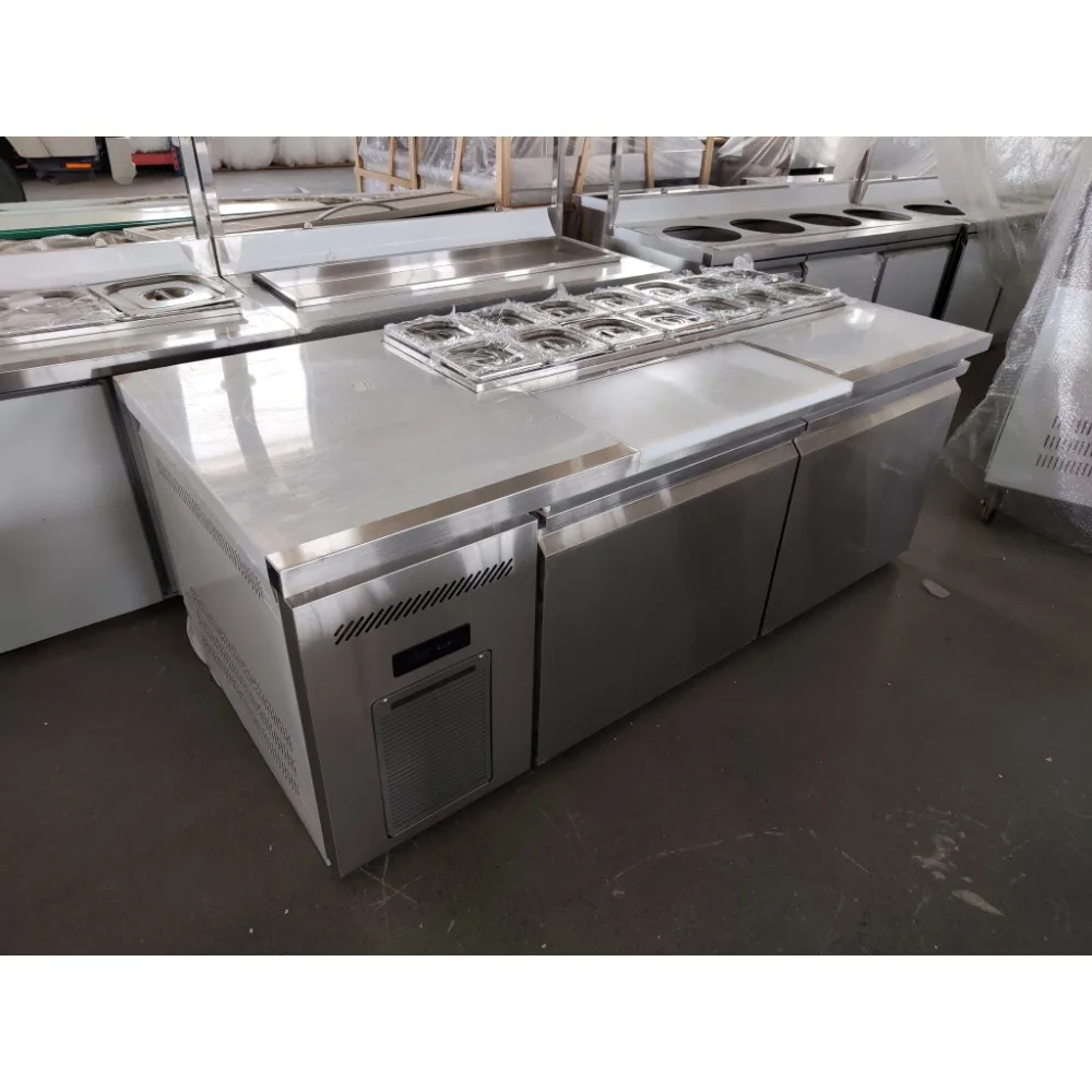 Factory Wholesale Commercial Salad Table Slotted Fresh-keeping Air Cooling Stainless Steel 201 2-Door Silver White Automatic view 4
