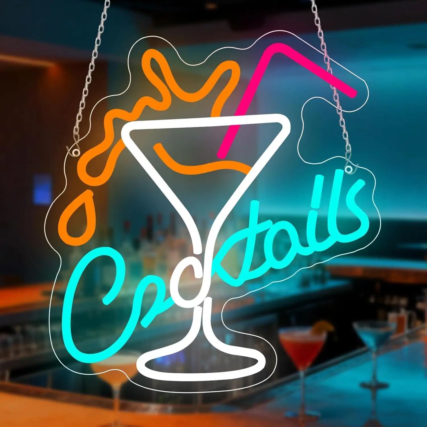 

Cocktails Neon Sign Dimmable LED Neon Lights for Home Bar Pub Cafe Man Cave Wall Decor Cocktail Glass Art Sign Signboard Light
