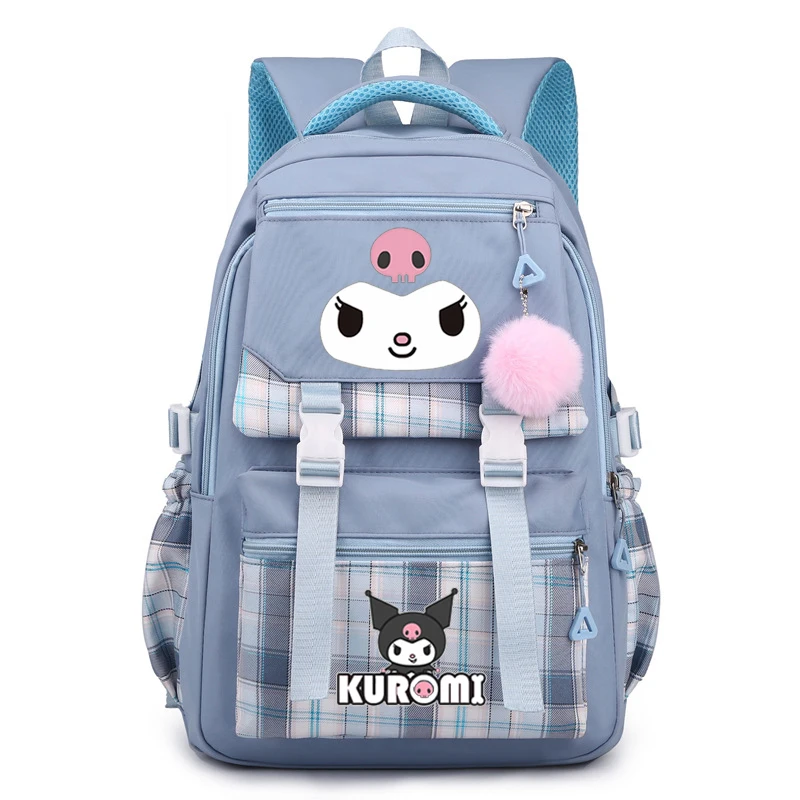 Purple Kuromi Backpack Cute Plaid School Bags For Student Teens Girls Pockets Women Laptop Backpack Harajuku