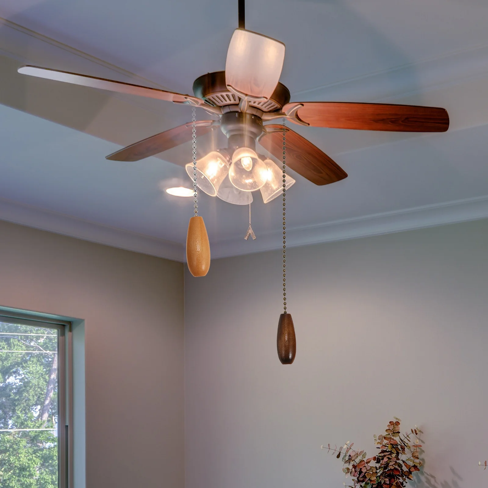 

3Pcs Pendant Lamp Pull Chain Set Wooden Durable Stylish Easy Install Ceiling Pull Cord Decor Light Pendant