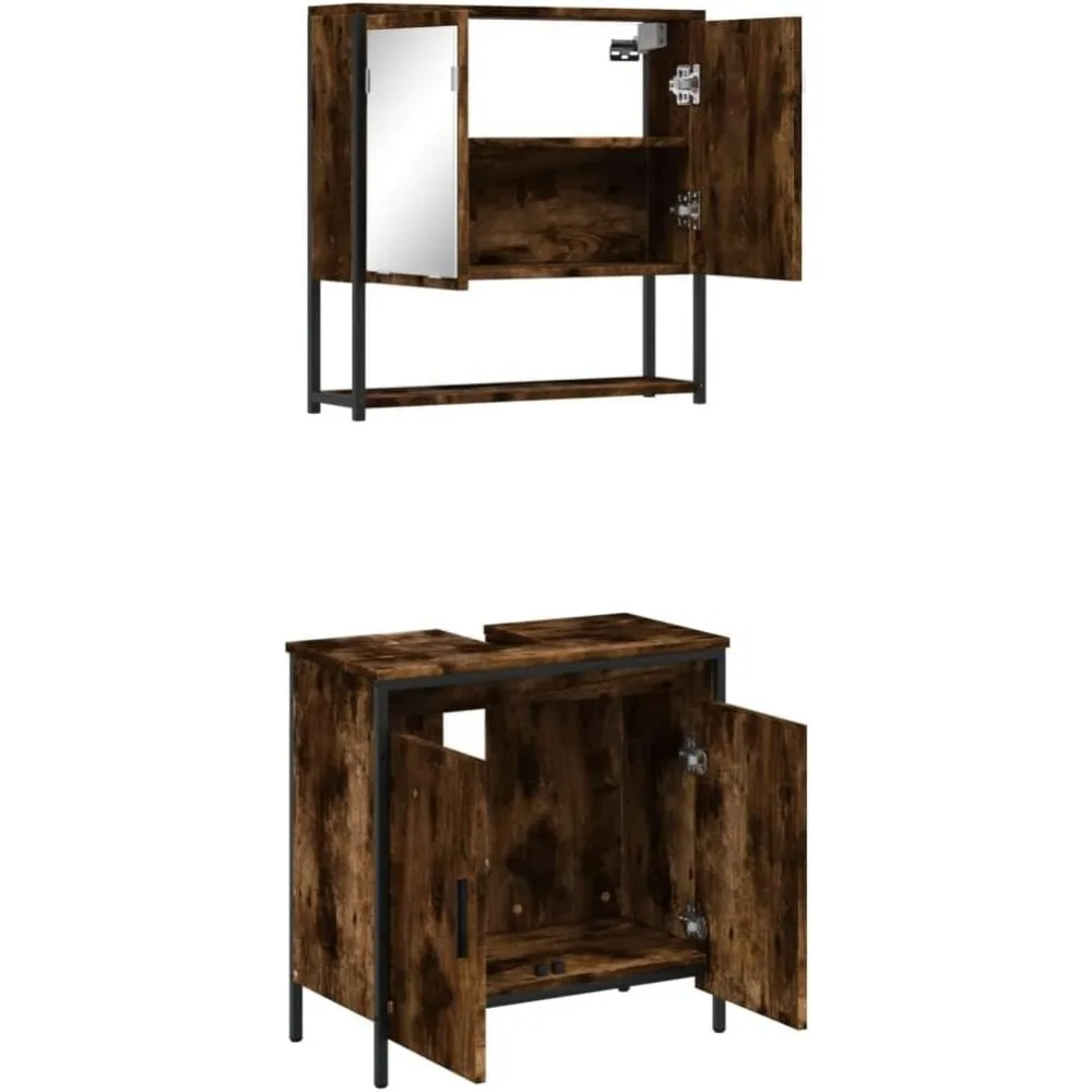 Badezimmermöbel-Set 2-tlg. Geräucherte Eiche