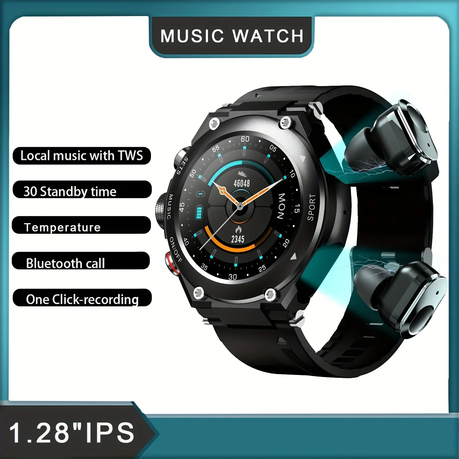 

New T92 Smart Watch 2 in 1 TWS Bluetooth Earbuds Waterproof Sports Fitness Tracker Bracelet Music Player Men Women Smartwatch