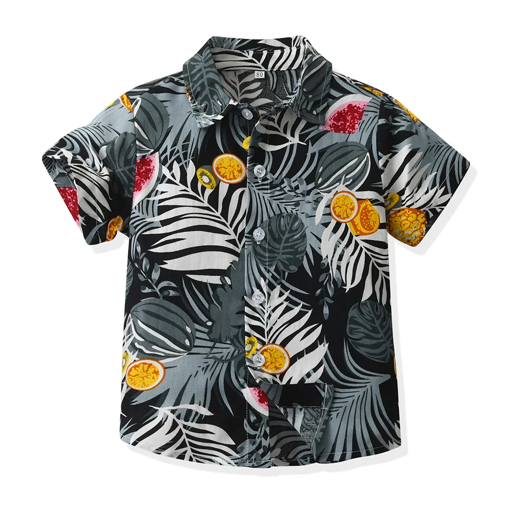 Kinderkleidung Hawaiian Tropical Botanical Print Boy Shirt 2-9Y Casual Kurzarm Tops Jungenkleidung für Sommer Kinderbluse – Detail 8