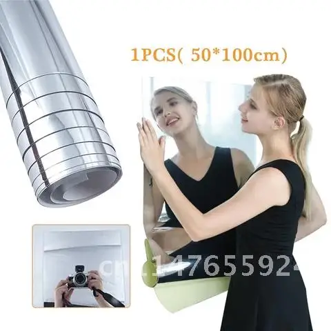 50*100cm Self-Adhesive Long Blurry Mirror Sticker Wall Mirrors For Living Room Decor Bathroom Decoration Silver Furniture Films