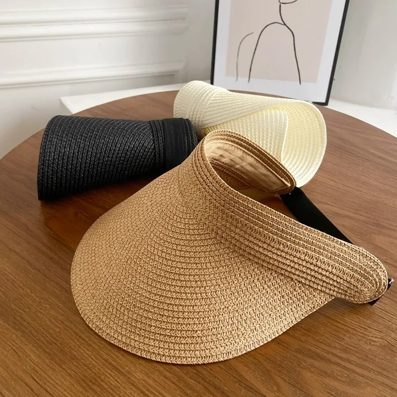 Summer New Women\'s Sunscreen Hat Simple Versatile Adjustable Fashionable Empty Top Hat Outdoor Vacation Big Brimmed Straw Hat