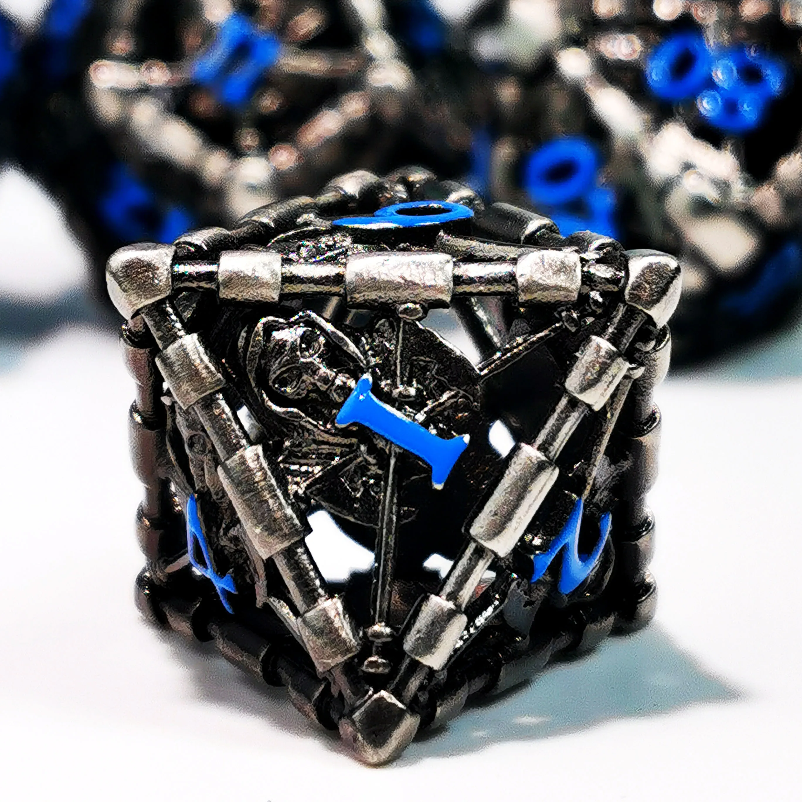 DnD Metal Dice Set - 7 Piece Zinc Alloy Polyhedral Dice, Blue Pattern for Dungeons & Dragons, RPG Tabletop Games