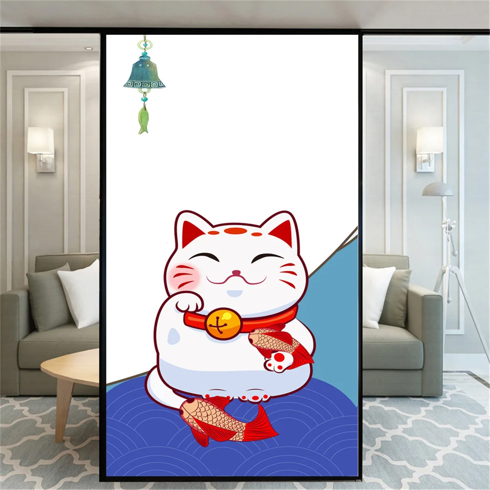 Decorative Windows Film Privacy Lucky Cat Glass Window Stickers No Glue Static Cling Frosted Window Film for Home Decor