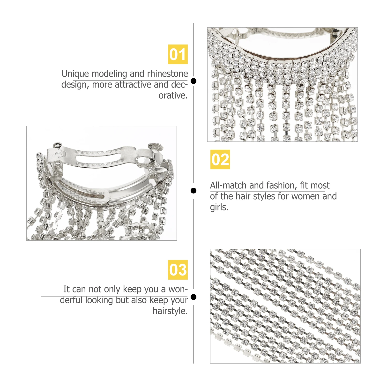

Rhinestone Hair Clips Smooth Surface Ponytail Barrette Fashionable Hairpin All match Accessories Styling Clamps Fixing Clip