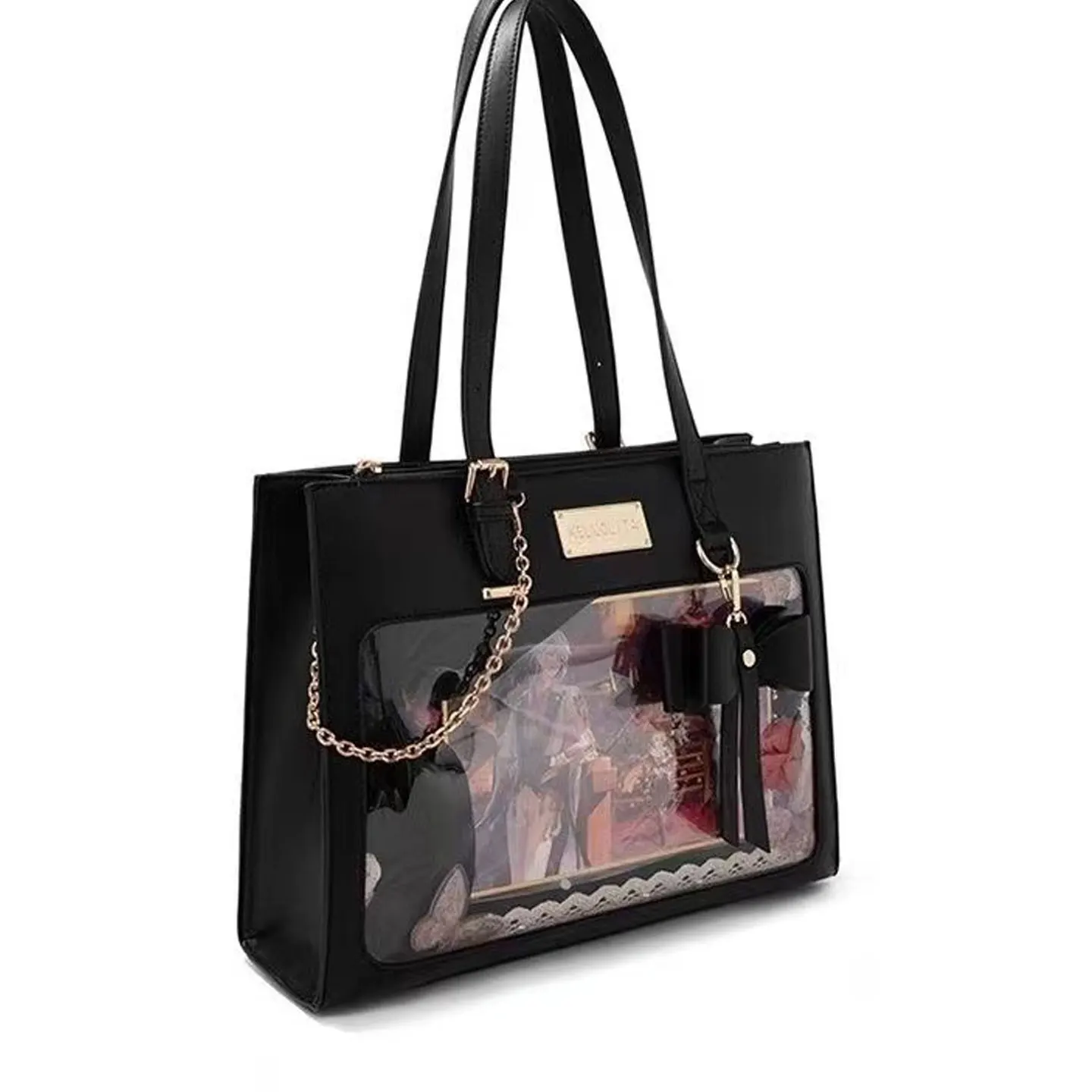 Nova Bolsa Tote de Ombro Grande Capacidade Estilo Japonês 2026 para Meninas, Bolsa Transparente de Anime Doce com Boneca de Mão