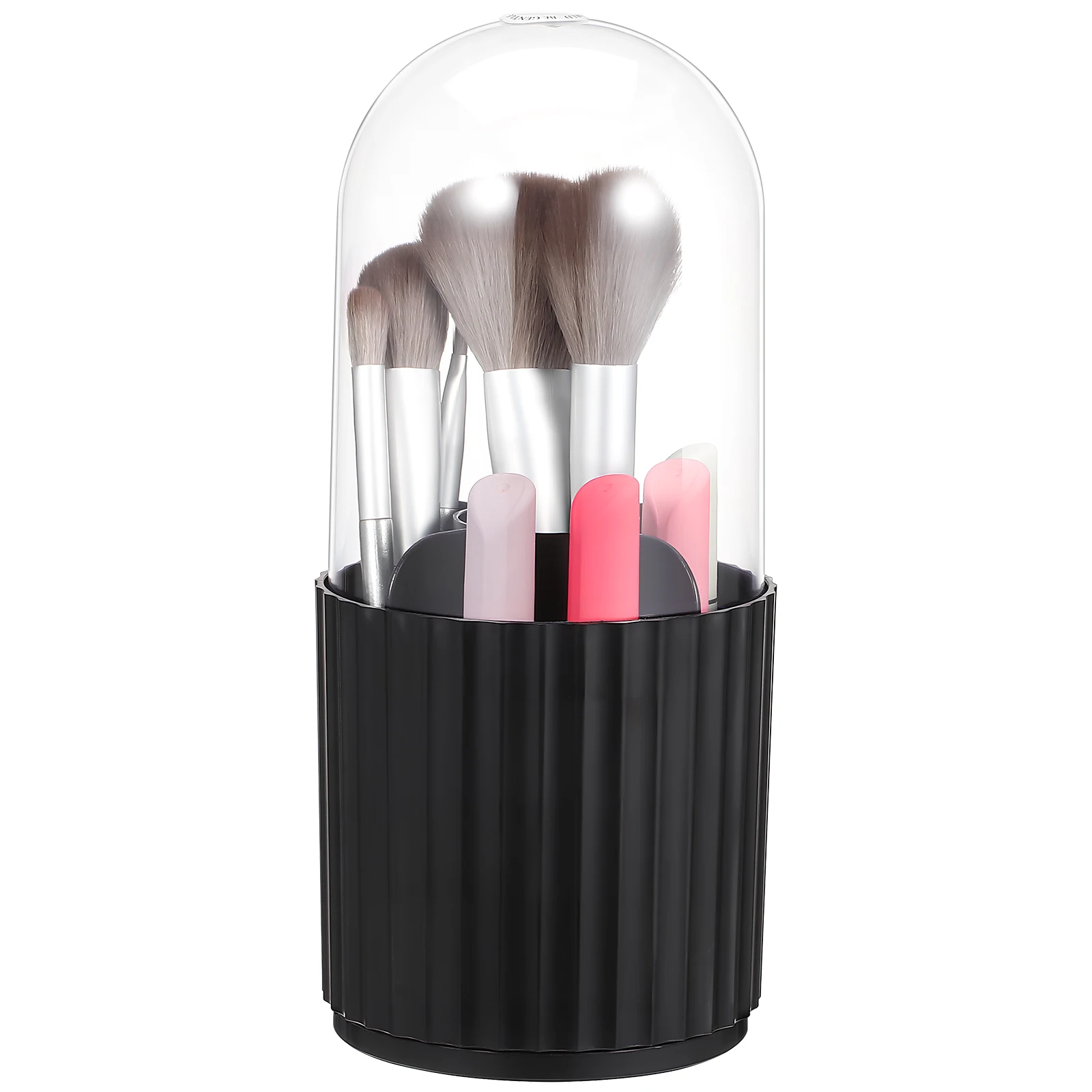 

Makeup Brush Holder Organizer with Lid Rotating Design Transparent Cover for Cosmetics Hair Brushes Pens Lipsticks Desktop