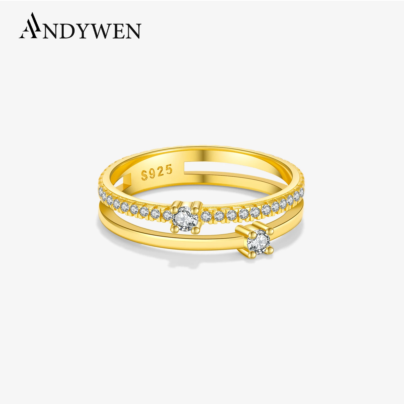 

ANDYWEN 925 Sterling Silver Gold CZ Two Line Square Gold Eternity Ring Stacked Women Luxury Fine Jewelry 2022 Rock Punk Jewels