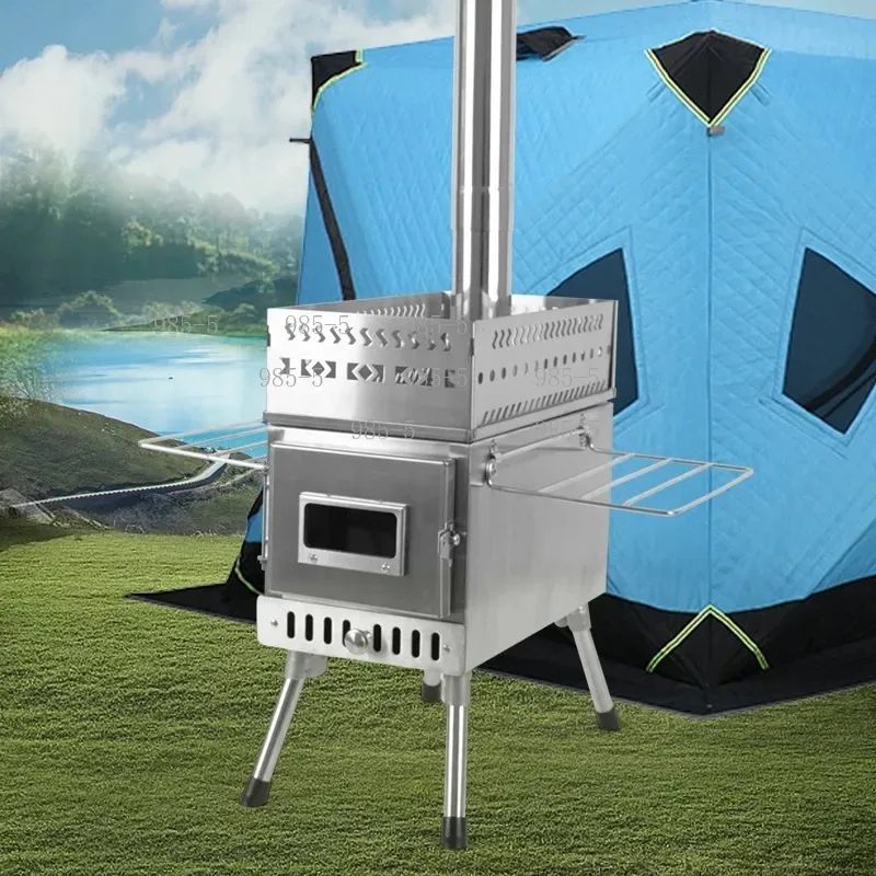 Foldable Wood Burning Heater, Outdoor Tent Sauna Stove With Stone Basket For Heating Humidifying
