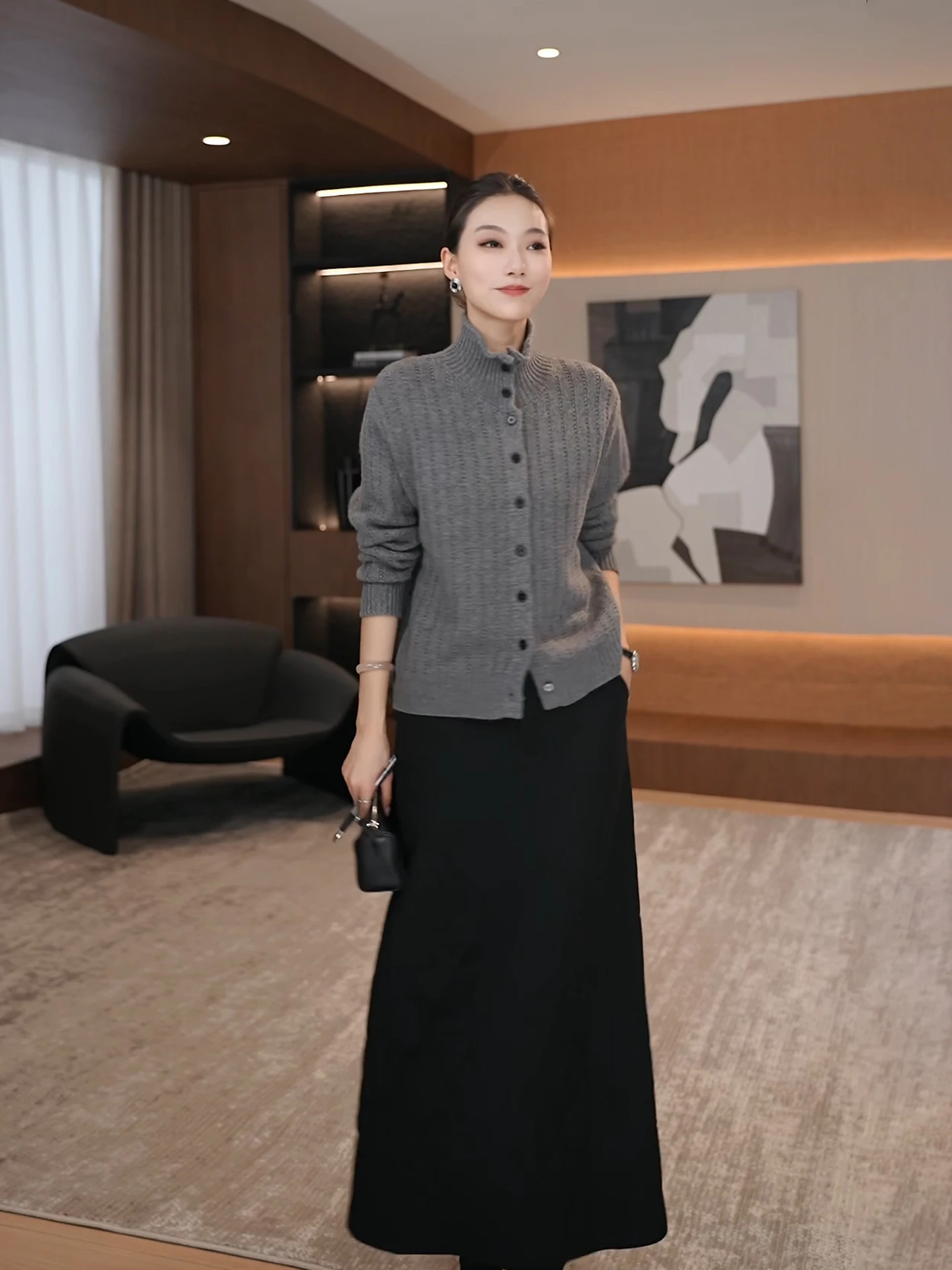 

ay High Collar Loose Knitted Sweater Vertical Rib Stripe Women's Winter New Sle Casual Comfortable Soft Wool Blend Coat