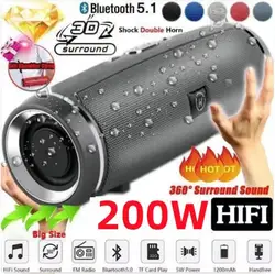 200W przenośny głośnik Bluetooth IPX7 wodoodporny zewnętrzny głośnik z filarem HIFI Subwoofer Stereo głośnik Radio FM Boom Box TF