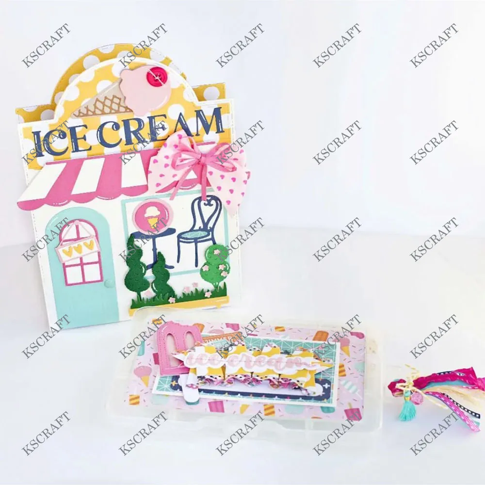 KSCRAFT 아이스크림 팔러 미니 앨범 DIY Scrapbooking 장식 엠보싱 DIY 종이 카드를위한 금속 절단 다이 스텐실