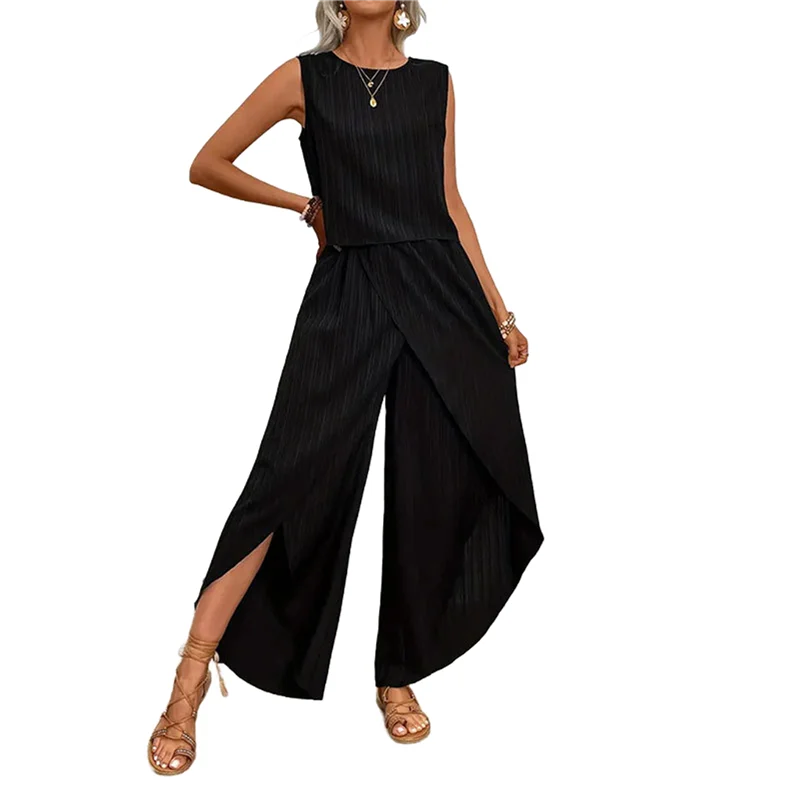 ABRT-Women's Summer 2 Piece Outfits Sleeveless Tank Top Matching Wide-Leg Pants Sets Striped Sweatsuits Vacation Beach 2025