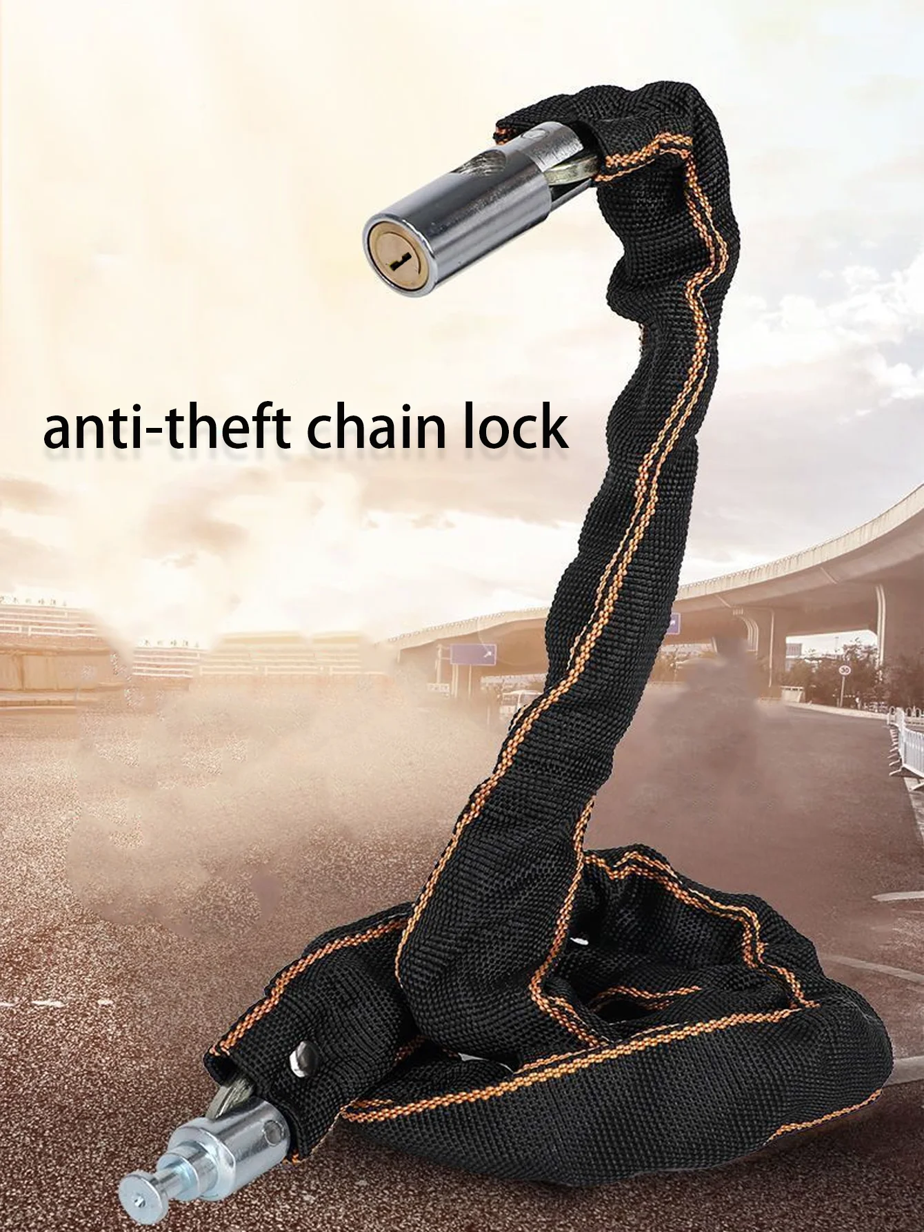 80CM /100CM/120CM Chain Lock Heavy Duty Stainless Steel Braided Cable Lock for Outdoor Bicycle Security (Black) Chain Lock