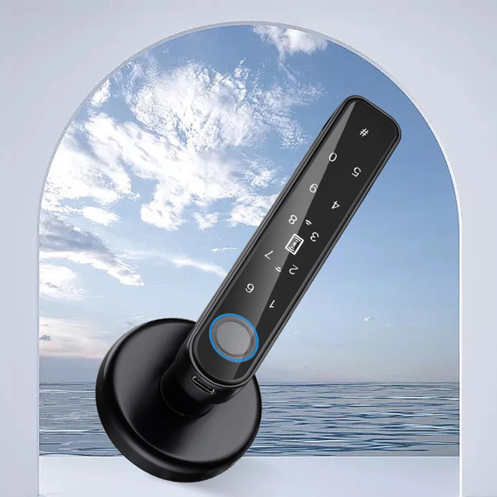 Fingerprint Door Lock Anti Peeping Password Handle Lock TTLOCK APP Control Type-C Emergency Charge for Home Office Glass Doors