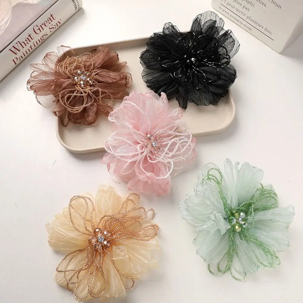 Organza Fabric Flower Patch Crystal Decoration Beaded Flower Fabric Flower Corsage Delicate Design Handmade Flower Applique