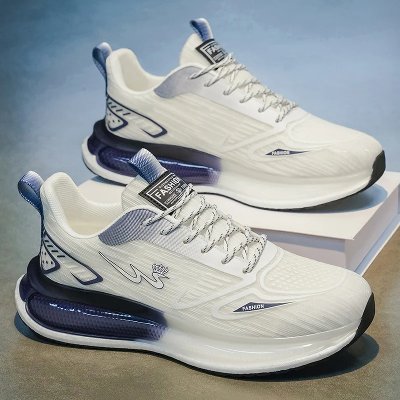 Men's Lace-Up Lightweight Mesh Breathable Comfortable All-Match Popcorn Sole Running Shoes Sport Sneakers