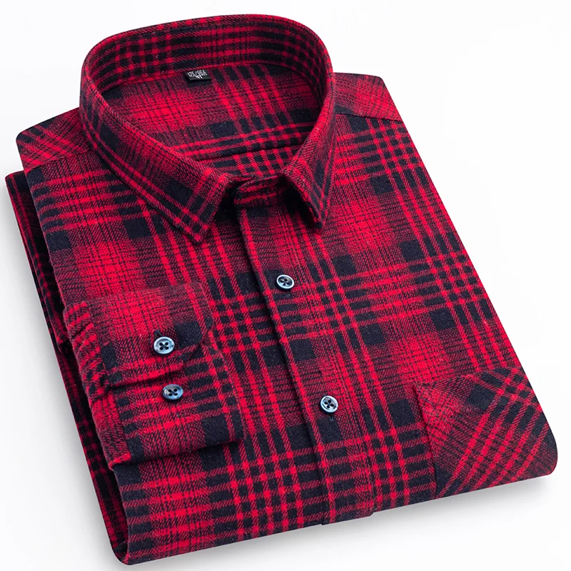 New in shirt big size 100%cotton sanding long-sleeve shirts for men slim fit casual plain shirt plaid designer elegants clothes