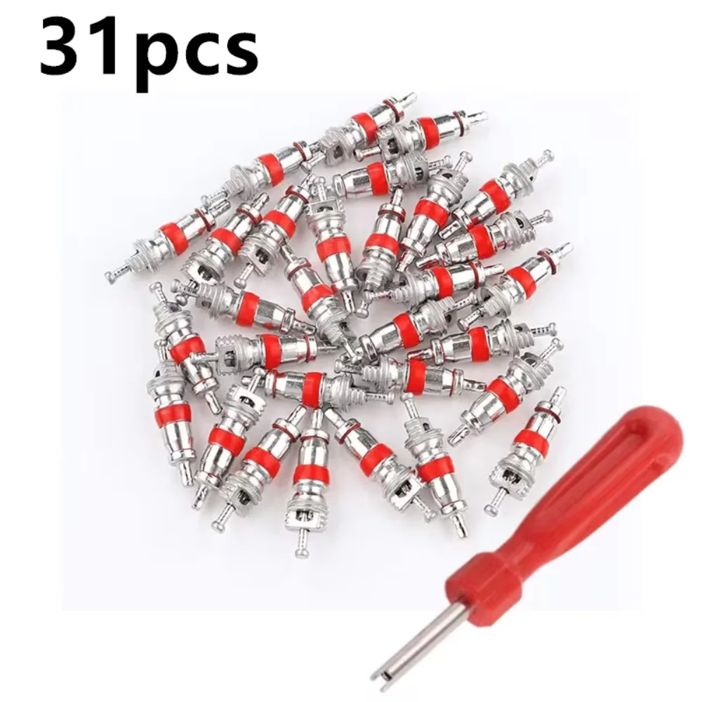 31 Sets of Car Tire Valve Cores, Nickel-Plated Material, for Replacing Damaged Parts, Suitable for Various Vehicles, Including Cars, Trucks, Motorcycles