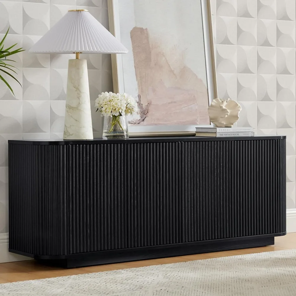 

64 buffet side cabinets with storage space, modern flute style with adjustable shelves, wooden coffee bar console table