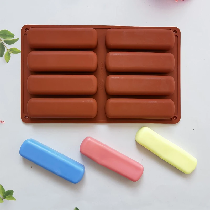 8 Cavity Long Strip Silicone Mold DIY Cake Pan Puff Baking Mold Nonstick Cereal Energy Bar Maker Chocolate Butter Mold