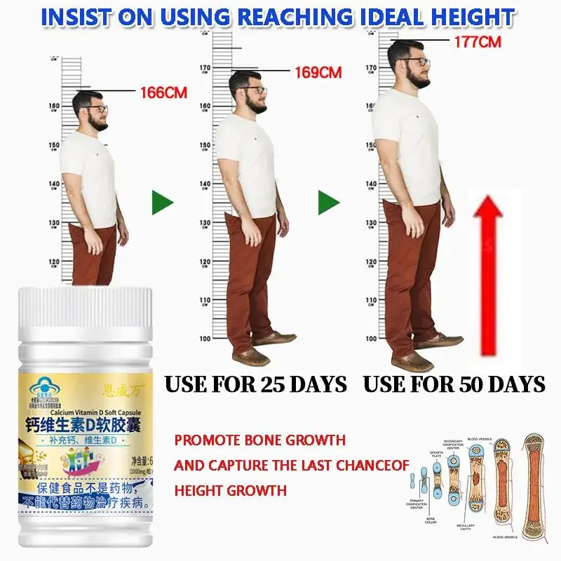 

Height Growth Pills Calcium Vitamin D Natural Vegan Capsules To Grow Taller for Adults Kids Bone Strength Without Growth Hormone