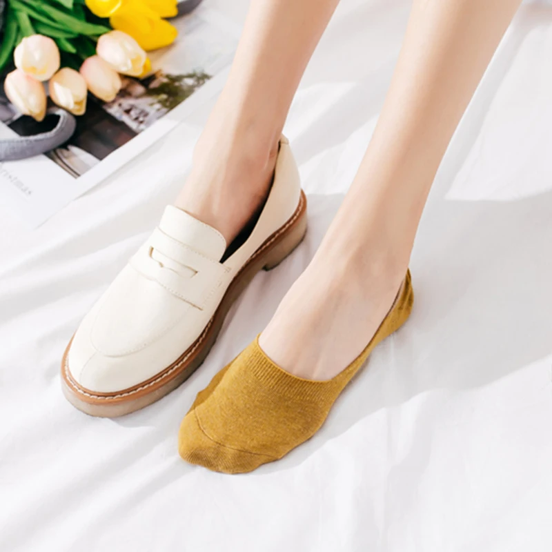 5 Pairs Spring Summer Women Socks Solid Color Fashion Wild Shallow Mouth Felmen Girls Female Invisible No Show Slipper Socks image 2