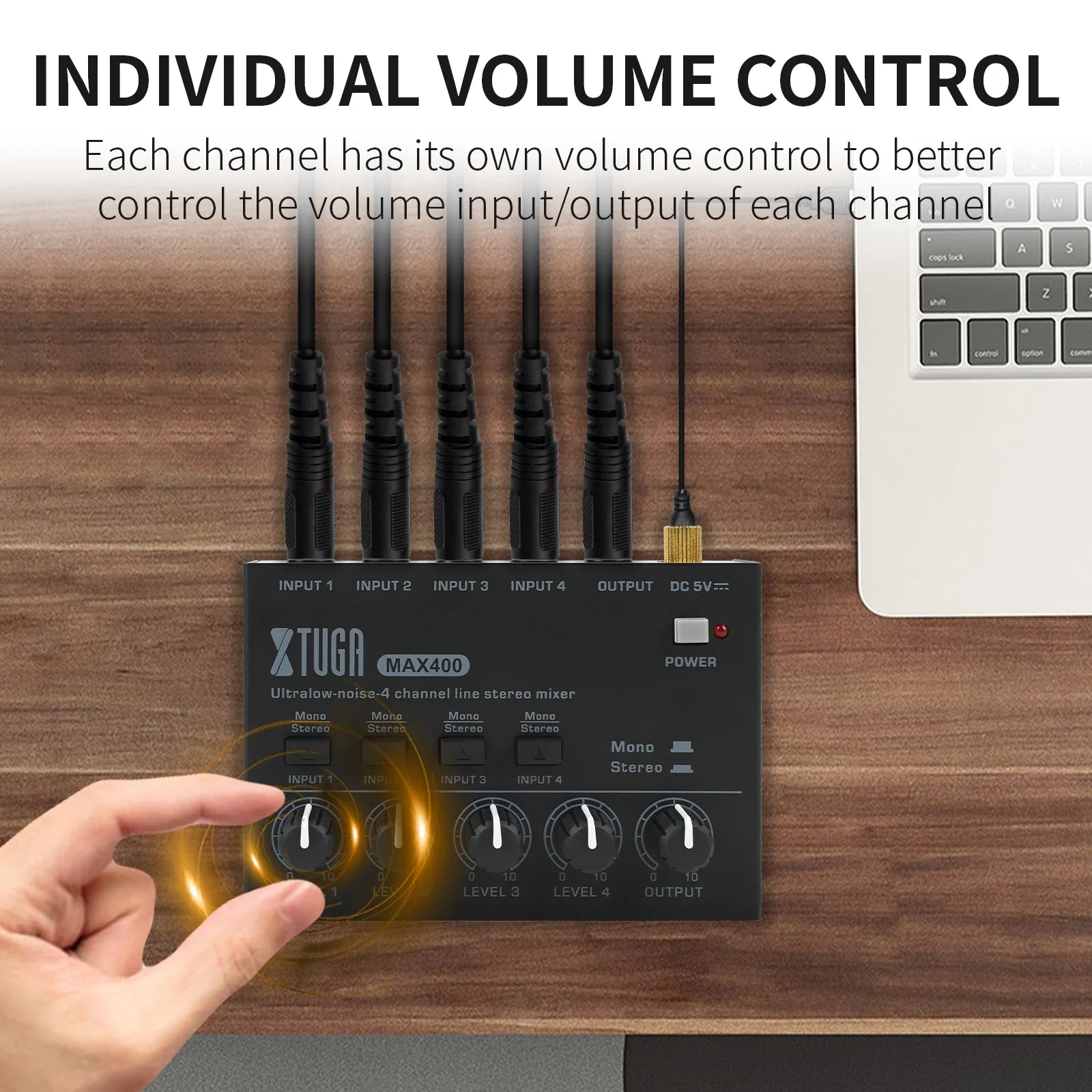 XTUGA MAX400 Professioneller Mixer 4-Kanal-Mini-Stereo-Mixer Audio-Mixer-Schnittstelle Geräuscharm für mehrere Geräte und Aufnahmen