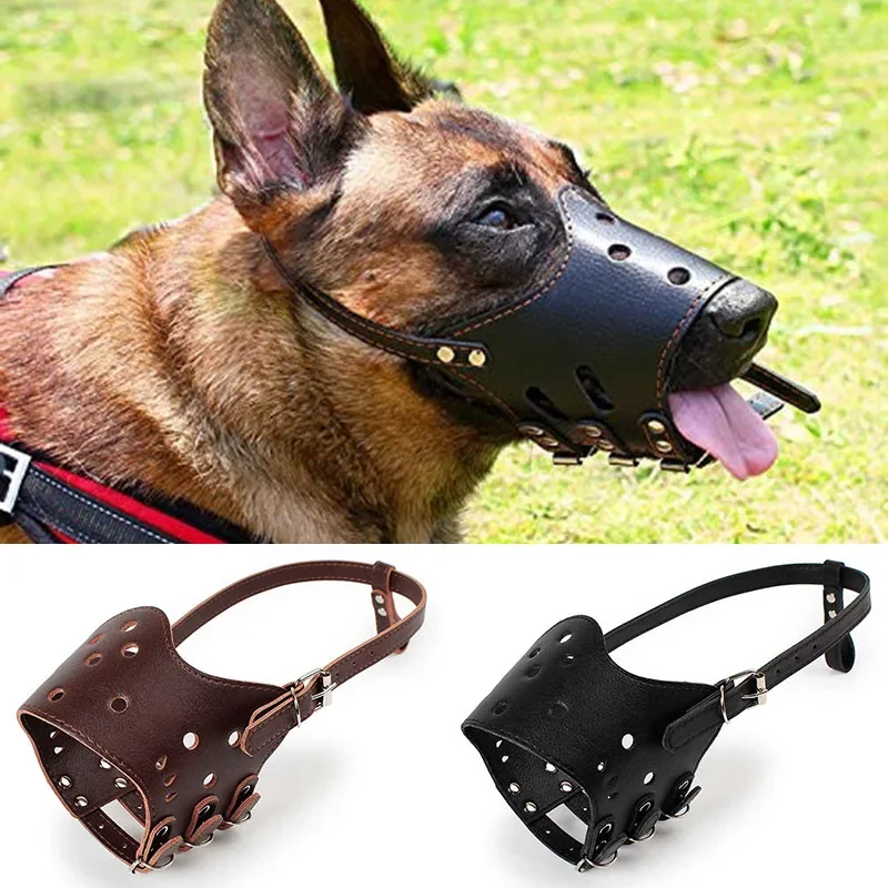 Soft Leather Muzzle for Dogs Anti-Biting Secure Adjustable and Breathable Pet Small Large Dogs Muzzle for Golden Retriever Puppy