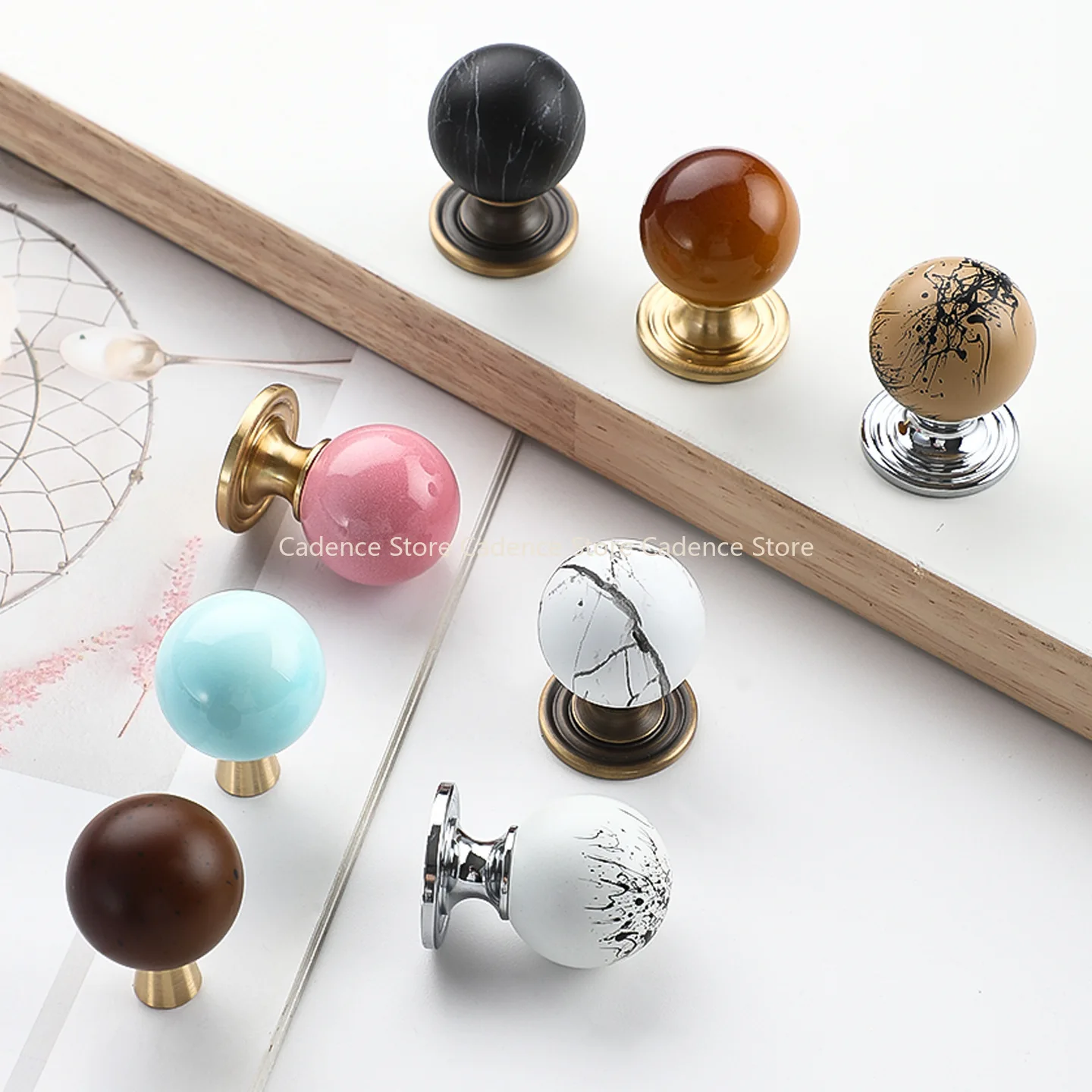 2PC Handles Drawer Cabinet Furniture Kitchen Handles for Cabinet Knob Door Drawer Furniture Kitchen Knob Ball Shape Marble Brass