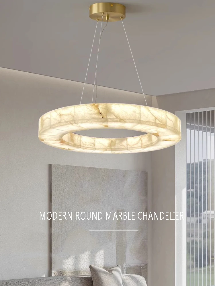 

Postmodern All Copper Natural Marble Ceiling Chandelier Led Home Appliance Lamparas Lustres Foyer White Stone Hanging Lamps