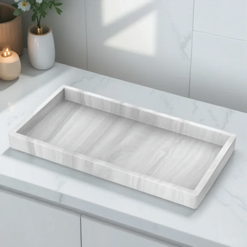 

Silicone Storage Tray Marble Vanity Organizer for Bathroom Kitchen Countertop Non-Slip Multi-Functional Decorative Dish Soap