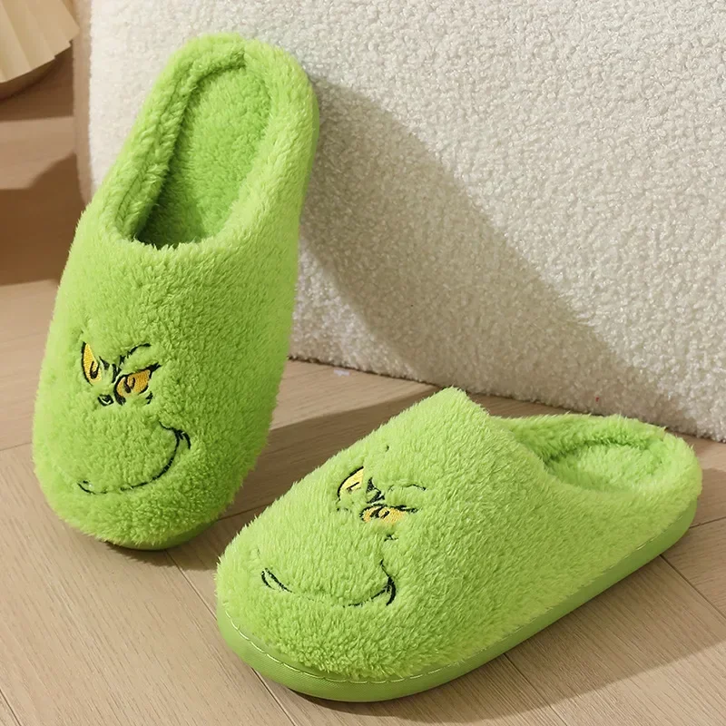 Warm Winter Cotton Slippers for Couples Men An Soft-soled New Thick-soled Shoes Thick Non-slip Cute Home Christmas Grinch Women