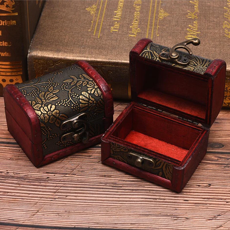 1PCS Vintage Antique Mini Wood Treasure Chest Storage Box Jewelry Organizer Box Gift Box